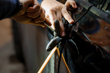 Intricate Car Theft Scene with Tools and Hands in Action
