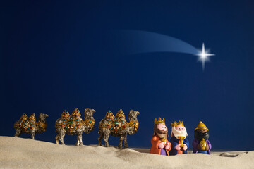 Epiphany. Three Wise Men and decorated camels