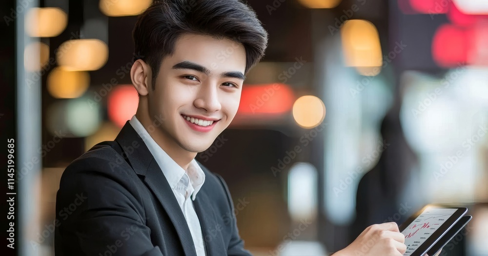 Poster working together as a business team. businessman using tablet for analyzing data stock market in mon