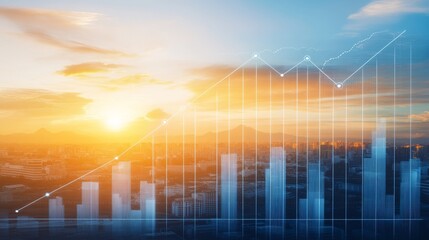 An analysis of big data chart with a city background. An analysis of trade technology and investment. A development plan and strategy for business. An analysis of finance graphs and market charts.