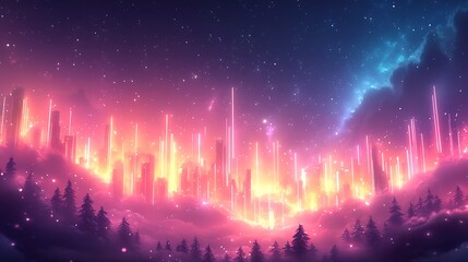 Obraz premium Glowing glitch effect on a digital music equalizer with neon light bars flashing and distorting