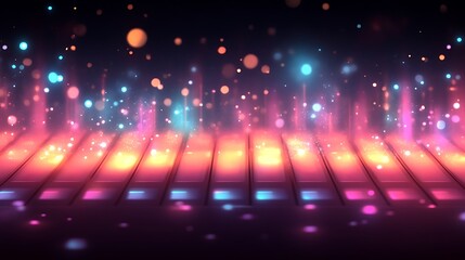 Glowing glitch effect on a digital music equalizer with neon light bars flashing and distorting
