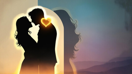 silhouette of a couple kissing
