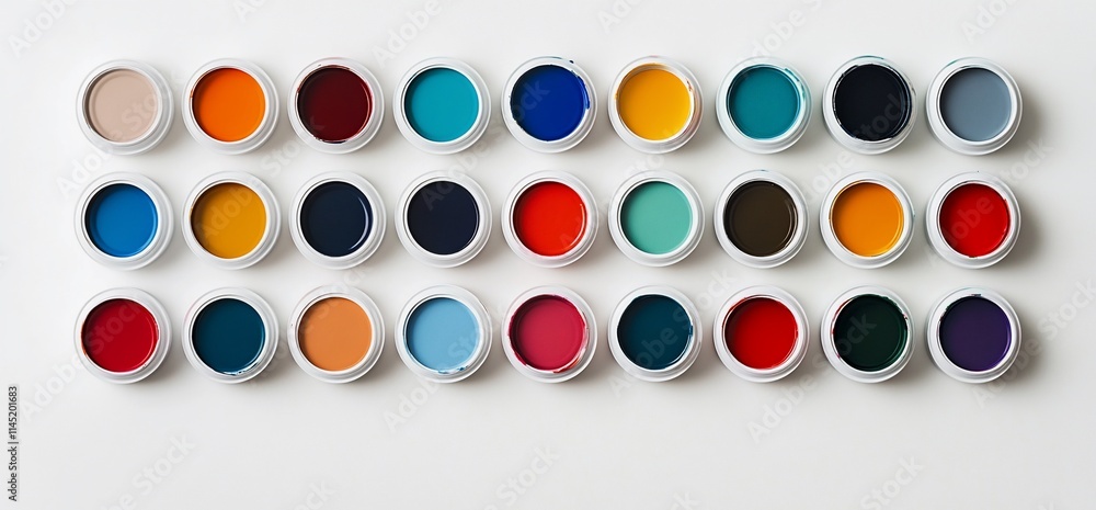 Poster a collection of colorful paint pots arranged in a grid pattern.