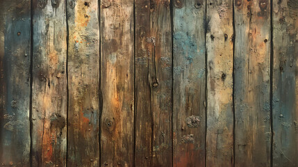 Naklejka premium Rough, weathered, dark brown wooden plank with deep grooves and scratches, showcasing a worn, distressed, and aged texture with a grungy, organic feel. Lichenous. Illustration
