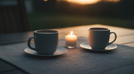 Obraz premium Romantische Kaffeestunde mit Kerzenlicht und sanfter Beleuchtung