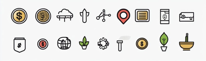 Income, salary, money, business line icons in outline format that can be edited. Modern illustration.