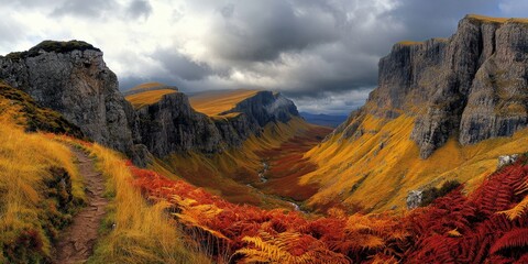Stunning Autumn Landscapes with Majestic Mountains, Lush Vegetation, and Dramatic Sky in Vibrant Colors Capturing the Beauty of Nature and Scenic Outdoor Travel