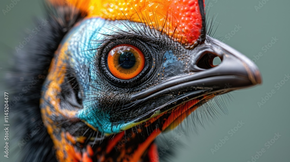 Poster close-up of a vividly colored bird showcasing intricate details and vibrant patterns.