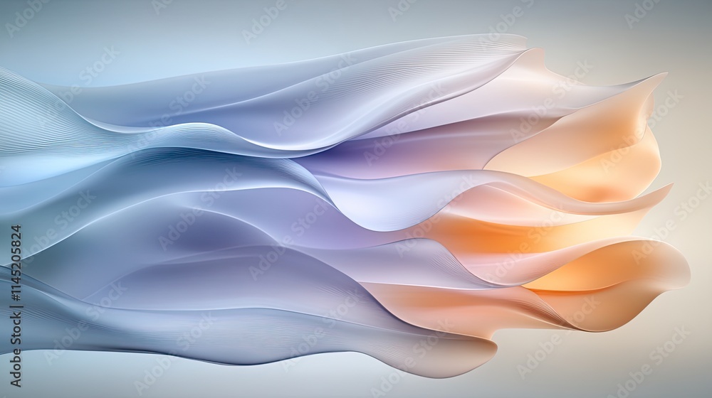 Poster soft edges and smooth shapes create a vibrant composition with flowing lines in light blue, orange, 