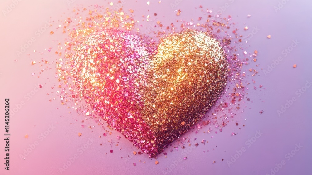 Poster glittering heart shape with sparkling colorful particles effect