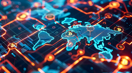 A global network visual with bright connections over a digital map of the world.