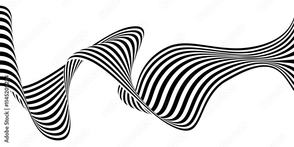 Poster dynamic black and white wavy lines create an abstract visual pattern