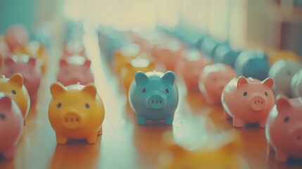 Obraz premium Piggy banks participate in a retreat to learn about investing and saving