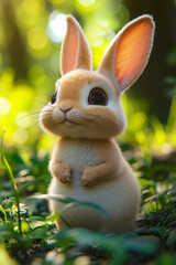 Fototapeta premium A small brown rabbit standing on its hind legs in the grass