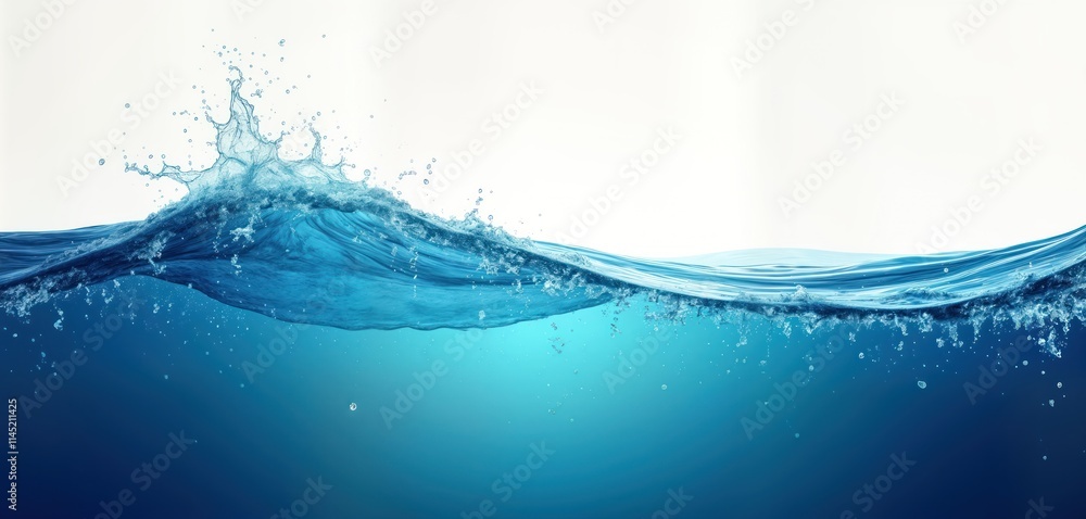 Poster abstract aqua wave in a blue ocean. water surface with rippled effect. water splash and bubbles show