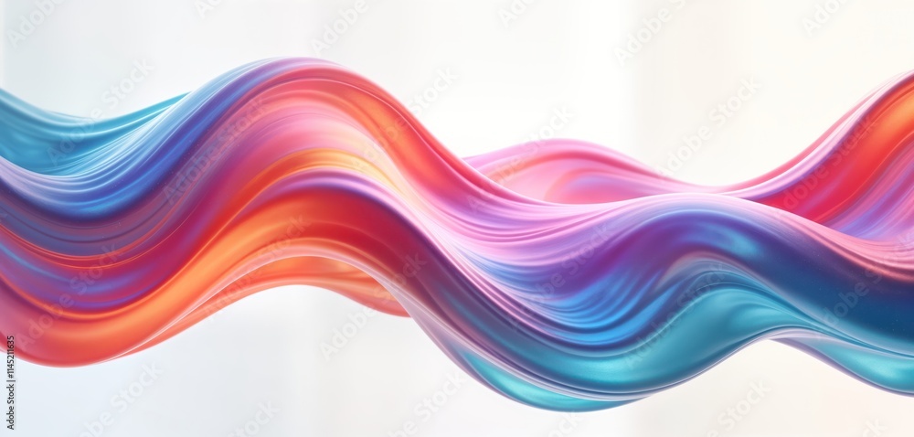 Poster Abstract vibrant wave shape. Iridescent colors flow. Dynamic fluid design. Trendy holographic element. Modern, minimal. Generative AI render. Futuristic, glossy. Smooth texture. Minimalist design.