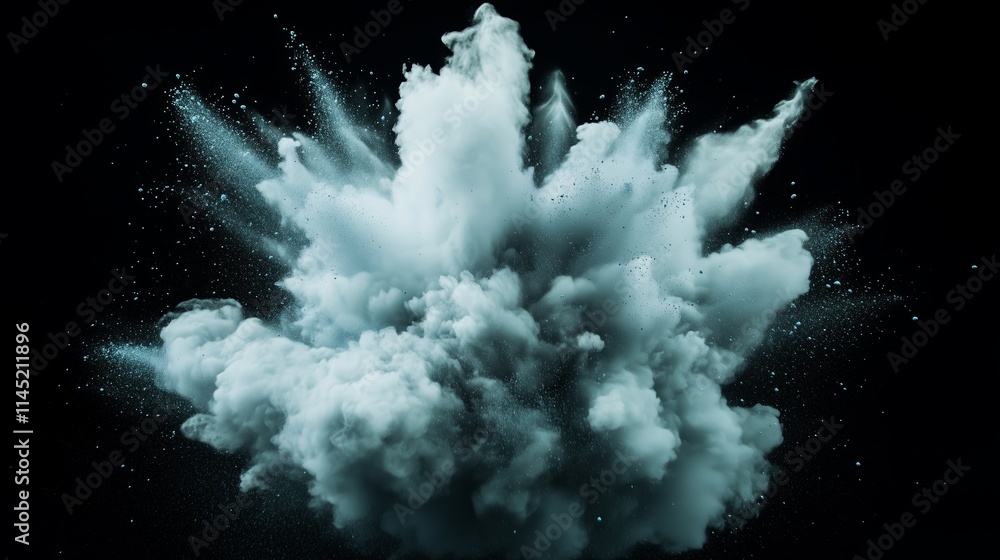 Poster visual explosion of dark smoke billowing upward and creating a dramatic effect in a darkened backgro