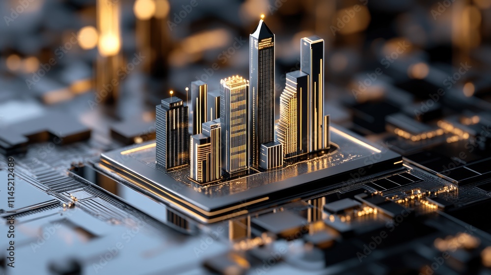 Poster close-up view of a vibrant digital cityscape featuring glowing data points and lines that suggest ad