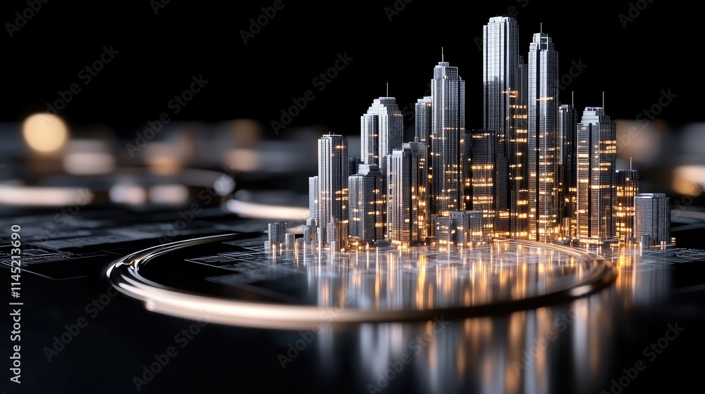 Poster close-up view of a vibrant digital cityscape featuring glowing data points and lines that suggest ad