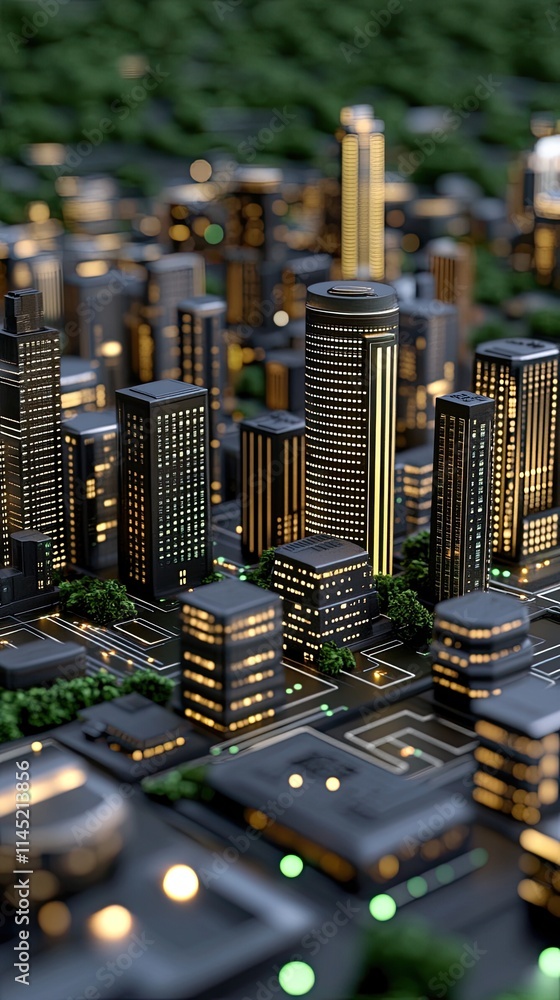 Poster close-up view of a vibrant digital cityscape featuring glowing data points and lines that suggest ad