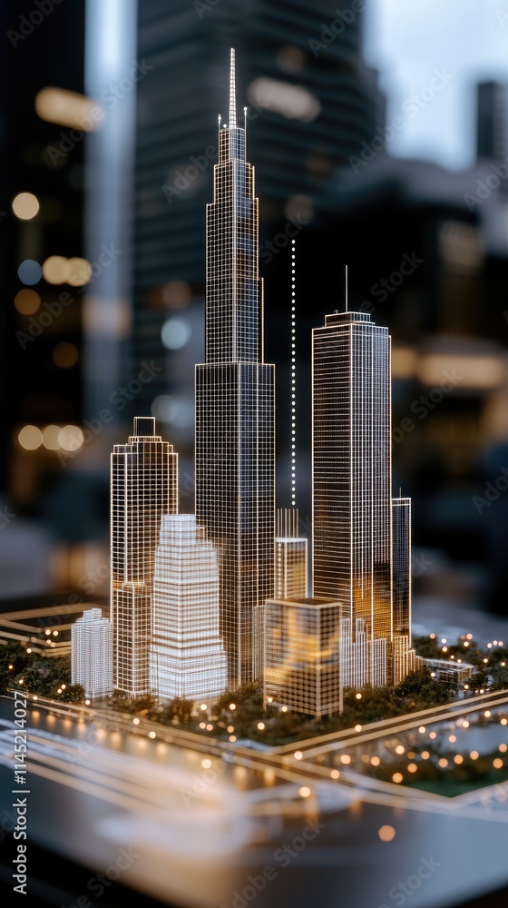 Poster close-up view of a vibrant digital cityscape featuring glowing data points and lines that suggest ad