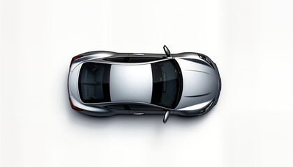 Silver car top view isolated white background. Modern design sedan vehicle. Stylish auto design. High tech vehicle. Innovative transportation. Efficient car. Elegant model. Modern automotive. Stylish