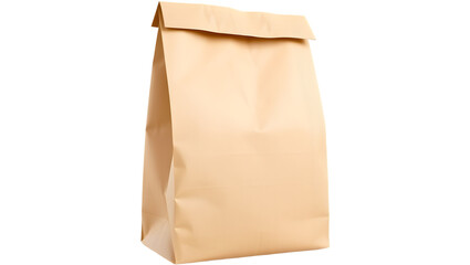 Brown paper bag standing upright with a folded top.