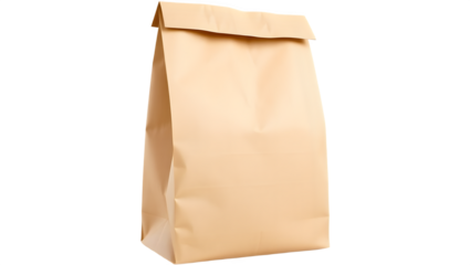 Brown paper bag standing upright with a folded top.