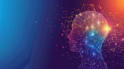 abstract human mind, neon colors, data visualization, technology concept, digital art, creativity, geometric shapes, science and innovation
