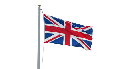 Waving flag of UK isolated on transparent background. cultural symbol of uk, sleek uk flag, waving united kingdom emblem