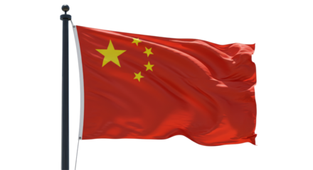 China flag, China flag isolated on transparent background png cutout