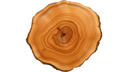 Wood cross-section with growth rings and natural texture. isolated on transparent white background