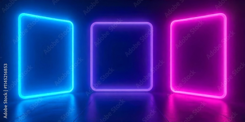 Poster neon glow frames in a dark modern setting