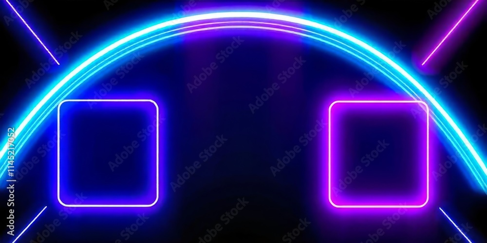 Poster neon lights create a futuristic vibe with empty frames