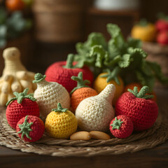 Crocheted Fruit and Vegetable still life