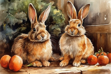 Obraz premium two rabbits, watercolor. 