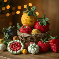 Crocheted Fruit and Vegetable still life