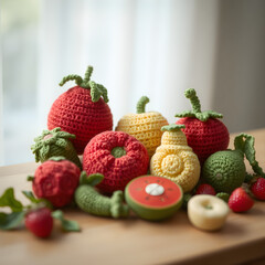 Crocheted Fruit and Vegetable still life