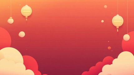 Obraz premium Festive Chinese New Year Background Design with Red and Gold Lanterns and Clouds