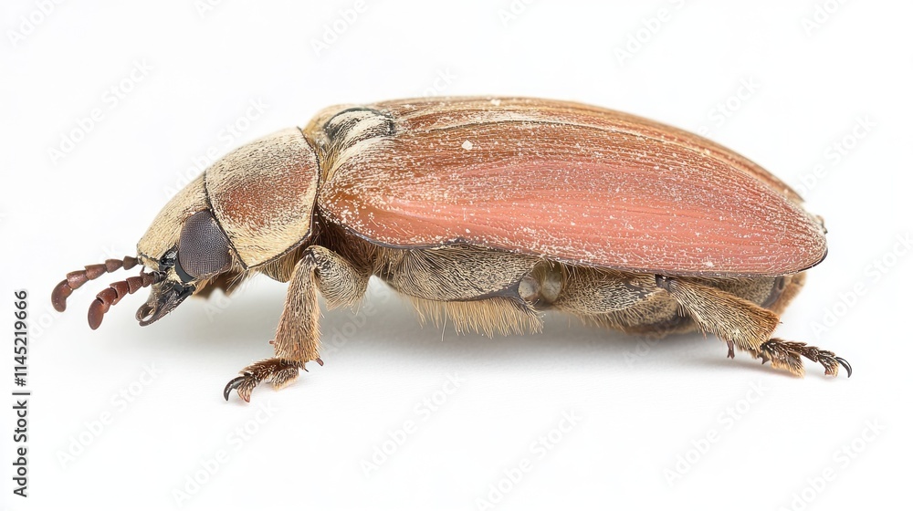 Poster A close-up of a brown beetle with a shiny exoskeleton and distinct features.