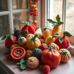 Crocheted Fruit and Vegetable still life