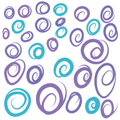 Blue and purple swirls, seamless pattern with circles
