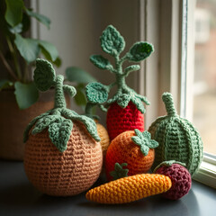 Crocheted Fruit and Vegetable still life