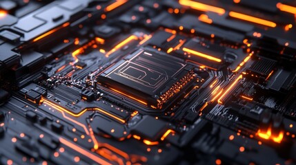 Obraz premium A close-up of a futuristic circuit board with glowing elements.
