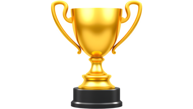 Golden trophy on a black background. isolated on transparent white background
