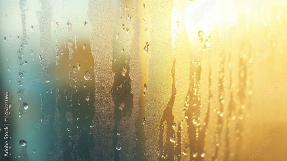 Aufkleber a close-up of a misty window with droplets, capturing a warm, atmospheric glow.