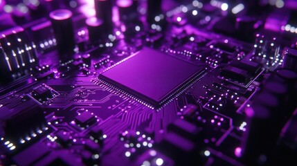 Obraz premium Purple Circuit Board: A Close-Up of Microchip Technology