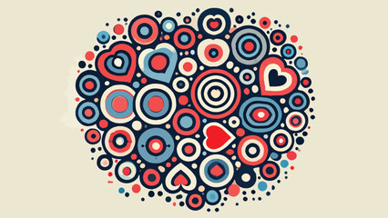 Simple abstract illustration with a pattern made of hearts and circle