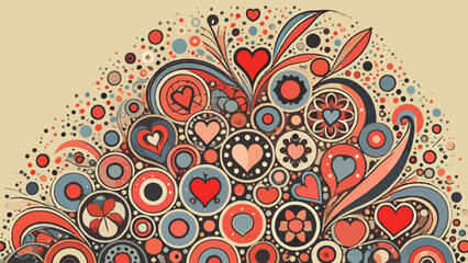Simple abstract illustration with a pattern made of hearts and circle